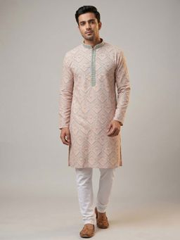 ETHNIC INDIA - Pink and Blue Geometric Printed Straight Kurta