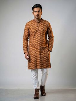 ETHNIC INDIA - Yellow Ethnic Woven Design Regular Straight Kurta