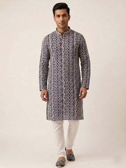 ETHNIC INDIA - Blue and White Embellished Straight Kurta