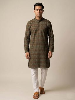 ETHNIC INDIA - Dark Green Micro Printed Regular Straight Kurta