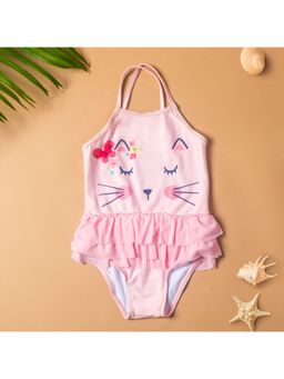 Baby Moo - Sleeping Kitty Beach One-Piece Swimsuit Pool Swimming Costume - Pink