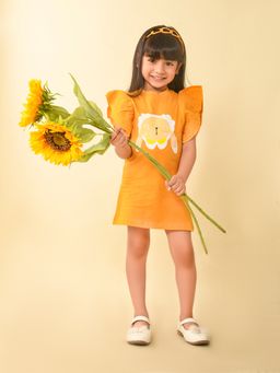 Lilpicks - Sheep Printed Mini Shift Dress -Yellow