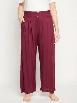 Clovia - Rayon Chic Basic Wide Leg Pants -Maroon