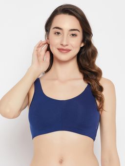 Clovia - Non-Padded Non-Wired Full Coverage Beginners T-shirt Bra Cotton (Navy Blue)