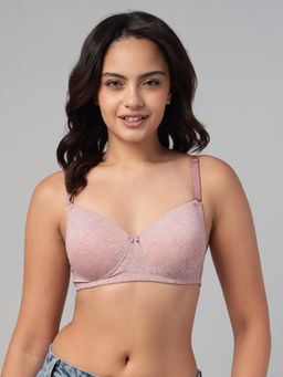 Clovia - Padded Non-Wired Full Coverage Printed Multiway T-shirt Bra (Pink)