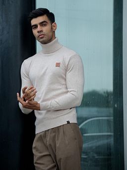JAVINISHKA - Premium Beige Warm Wool Blend Turtle Neck Sweater