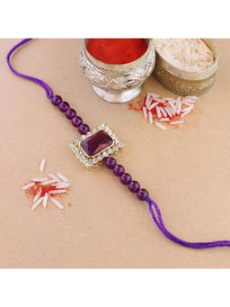 I Jewels - Wine Pearl & Kundan Designer Bhaiya Rakhi with Roli Chawal