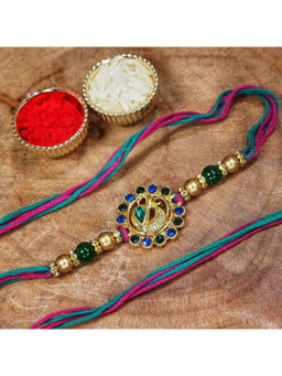 I Jewels - Ethnic Peacock Design Beads Kundan Bhaiya Rakhi with Roli Chawal