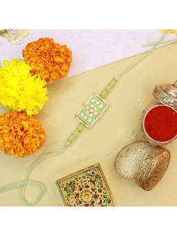I Jewels - Ethnic Designer Pearl Beads Studded Bhaiya Rakhi with Roli Chawal