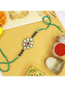 I Jewels - Ethnic Designer Pearl Beads Bhaiya Rakhi with Roli Chawal