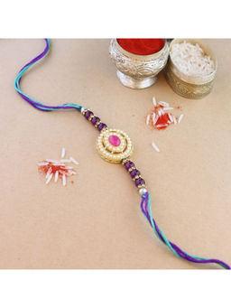 I Jewels - Pink Handcrafted Pearl & Kundan Bhaiya Rakhi with Roli Chawal