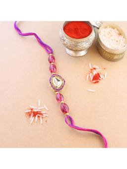 I Jewels - Purple Pearl & Kundan Designer Bhaiya Rakhi with Roli Chawal