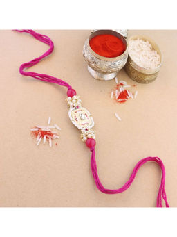 I Jewels - Pink Pearl & Minakari Designer Bhaiya Rakhi with Roli Chawal