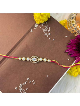 I Jewels - Pearl & Kundan Designer Bhaiya Rakhi with Roli Chawal