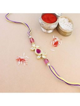 I Jewels - Pink Pearl & Kundan Designer Bhaiya Rakhi with Roli Chawal