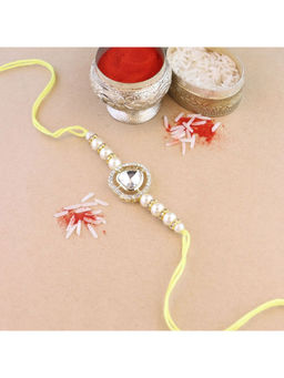 I Jewels - White Stones Studded Bhaiya Rakhi with Roli Chawal