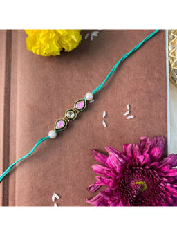 I Jewels - Kundan Studded Bhaiya Rakhi with Roli Chawal
