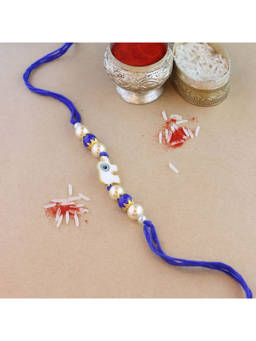 I Jewels - Designer White Elephant Enamel Evil Eye Bhaiya Rakhi with Roli Chawal