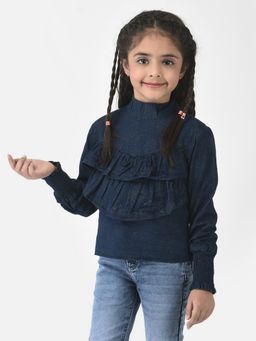 CRIMSOUNE CLUB - Girls Navy Blue Top with Frill Detail