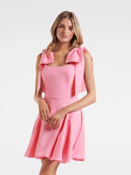 Forever New - Pink Crystal Linen Bow Detail Mini Dress