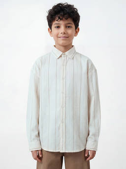 R&B - Boys Beige Striped Full Sleeve Spread Collar Shirt