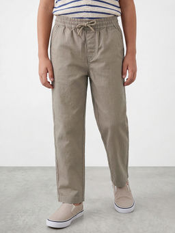 R&B - Beige Solid Boys Regular Fit Mid-Rise Trouser