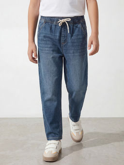 R&B - Boys Dark Blue Wash Jeans With Drawstring Waist