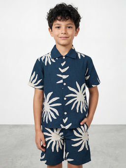 R&B - Boys Navy Blue Floral Printed Co-Ord Sets