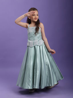 Tiny Kingdom - Satin Woven Sleeveless Beads Embroider Flared Gown