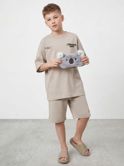 R&B - Boys Beige Typography Print Night Suit