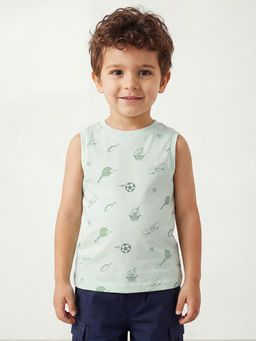 R&B - Boys Blue Sleeveless Round Neck Graphic Print T-Shirt