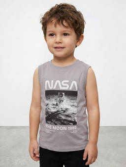 R&B - Boys Grey Sleeveless Round Neck Graphic Print T-Shirt