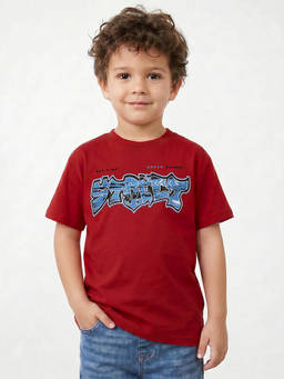 R&B - Boys Red Short Sleeves Round Neck Graphic Print T-Shirt