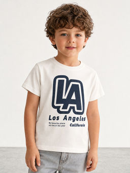 R&B - Boys Cream Round Neck Graphic Print T-Shirt