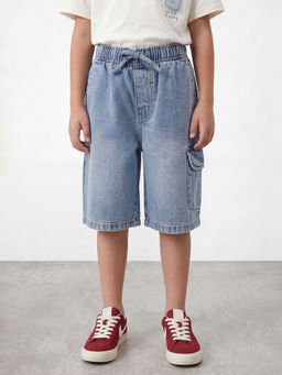 R&B - Blue Boys Solid Mid-Rise Knee Length Denim Shorts