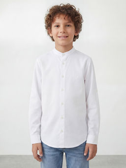 R&B - Boys White Solid Mandarin Collar Full Sleeve Shirt