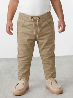 R&B - Beige Solid Boys Regular Fit Mid-Rise Trousers