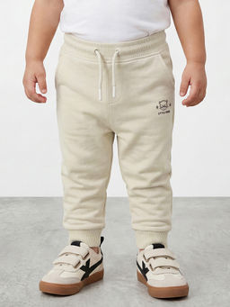 R&B - Boys Beige Pure Cotton Jogger Pant With Drawstring Waist