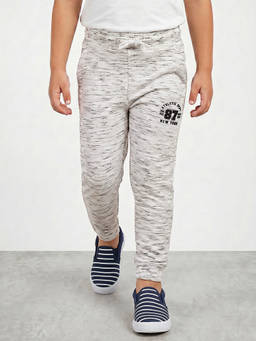 R&B - Boys Ivory Self Design Pure Cotton Joggers With Drawstring Waist