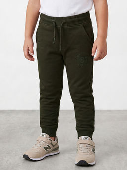 R&B - Boys Olive Pure Cotton Joggers With Drawstring Waist