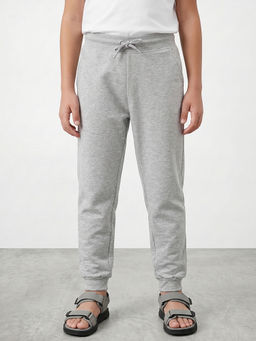 R&B - Boys Grey Melange Pure Cotton Joggers With Drawstring Waist