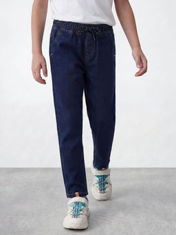 R&B - Boys Dark Blue Wash Jeans With Drawstring Waist