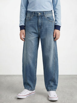 R&B - Boys Mid Blue Wash Barrel Fit Jeans