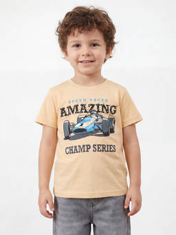 R&B - Boys Yellow Short Sleeves Round Neck Graphic Print T-Shirt