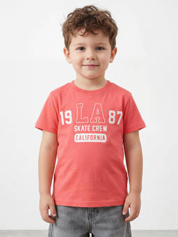 R&B - Boys Coral Short Sleeves Round Neck Graphic Print T-Shirt