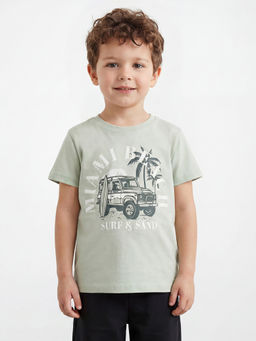 R&B - Boys Green Short Sleeves Round Neck Graphic Print T-Shirt