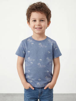 R&B - Boys Blue Short Sleeves Round Neck Graphic Print T-Shirt