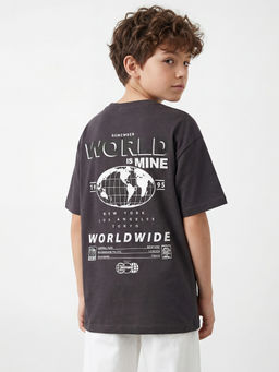 R&B - Boys Grey Round Neck Graphic Back Print T-Shirt