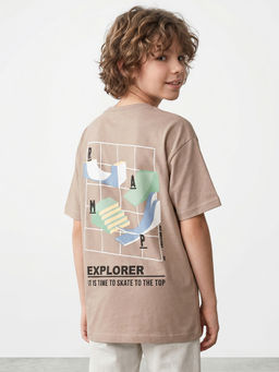 R&B - Boys Beige Round Neck Graphic Back Print T-Shirt