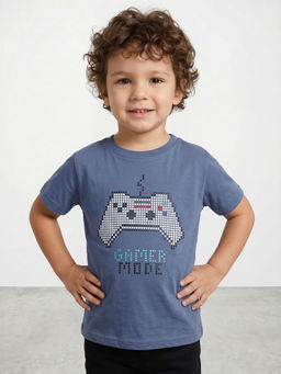 R&B - Boys Blue Short Sleeves Round Neck Graphic Print T-Shirt